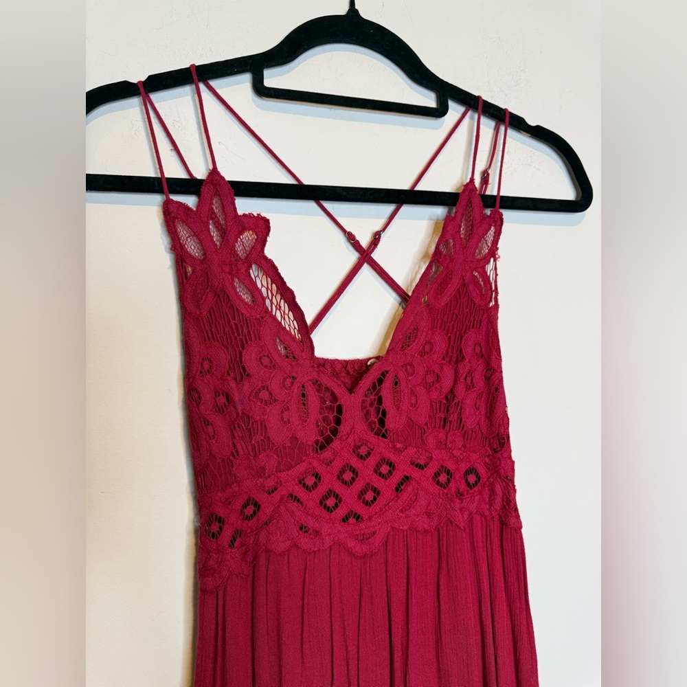 Free People Adella Maxi Slip Berry Red Lace Dress - Picture 6 of 10